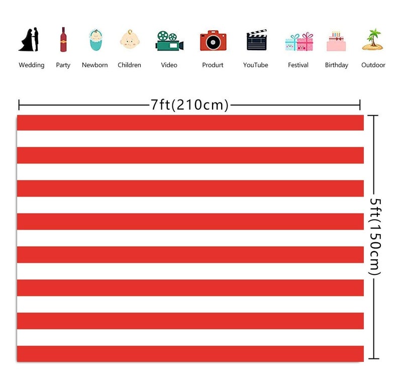 INRUI RUINI Polyester Red and White Stripe Photography Backdrop Big Top Circus Theme Party Decorations Banner 7x5FT - Image 3